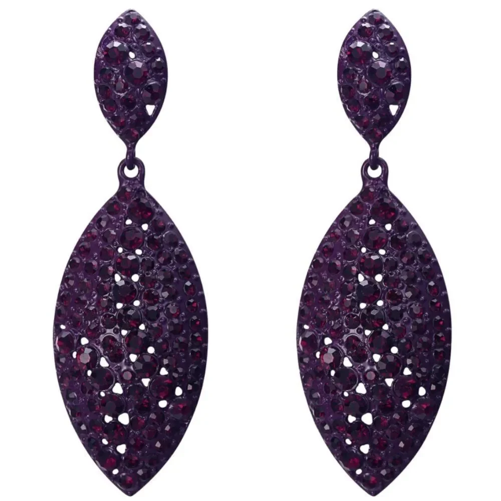 Purple with Purple Amethyst Crystal Double Leaf Chandelier Post Back Earrings